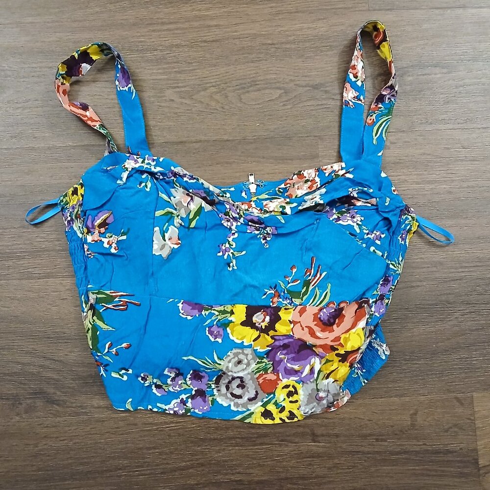 Trashy Diva Trixie Top in Turquoise Floral Vintage Designers 1940s USED L